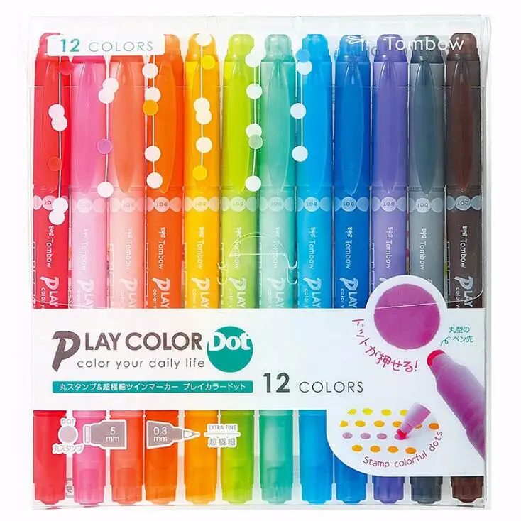 Tombow Play color Dot двойной наконечник водного цвета маркеры 12 цветов Япония