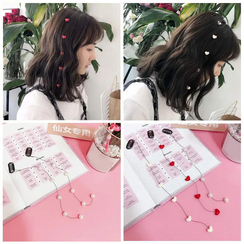 

Korean Mini Pearls Heart Hair Clips For Women Simple Hairpins Barrettes Cute Girls Hair Accessories Styling Long Tassel Headwear