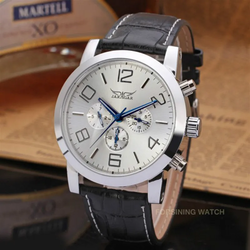 

Jargar Automatic Men Watch Black Genuine Leather Strap with Gift Box