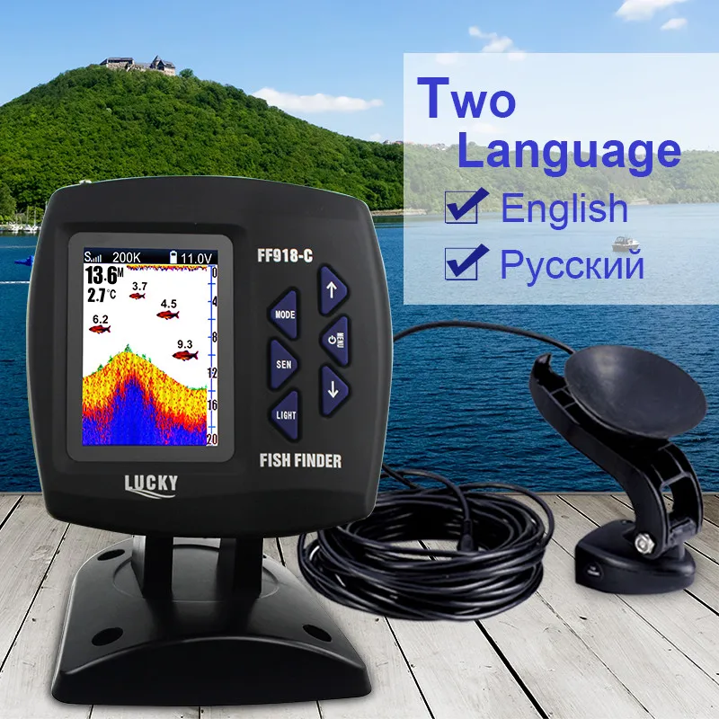 

LUCKY Dual Frequency Boat Fish Finder Sonar Sounder Alarm 328ft/100m Water Depth Fishfinder FF918-C100DS