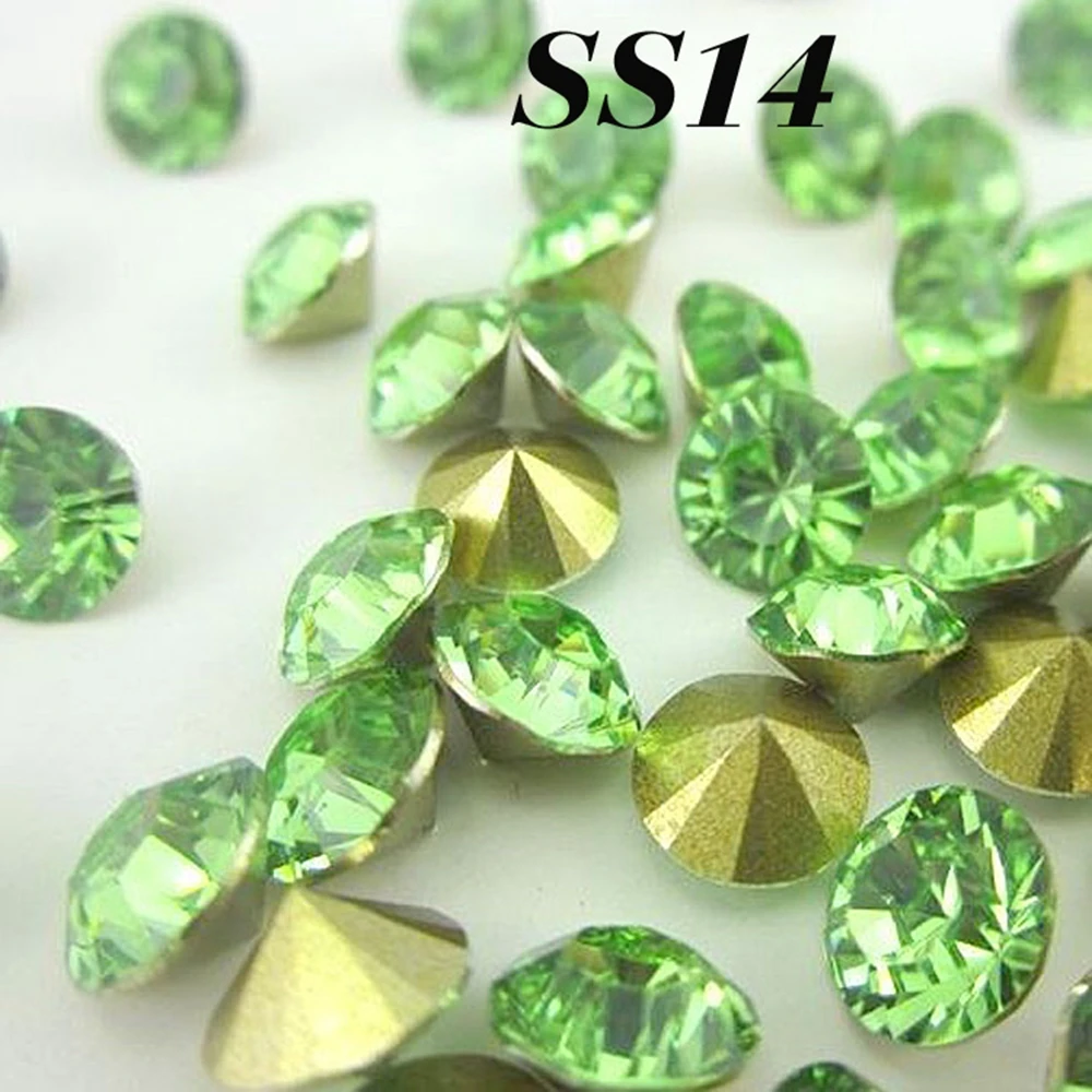 Бесплатная доставка SS14 3 5 мм 720 шт (5 г) светло-зеленый цвет стразы из смолы с острым