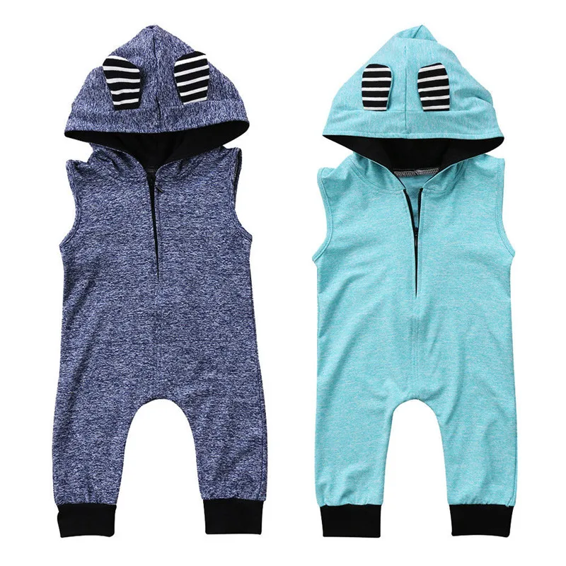Fashion Animal Newborn Infant Baby Boy Girl Ear Hooded One Piece Rompers Active Sleeveless Jumpsuit Outfit Pop Clothes 0-24M | Детская