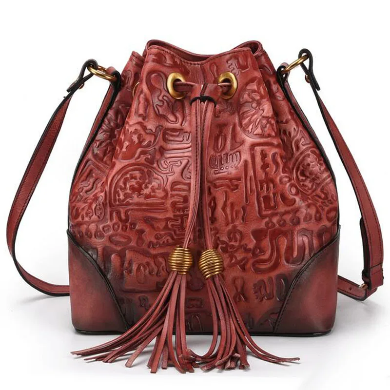 Новая ретро натуральная кожа женская сумка через плечо для женщин Повседневная модная классическая сумка-мессенджер дизайнерская роскошная сумка-мешок - Цвет: Red