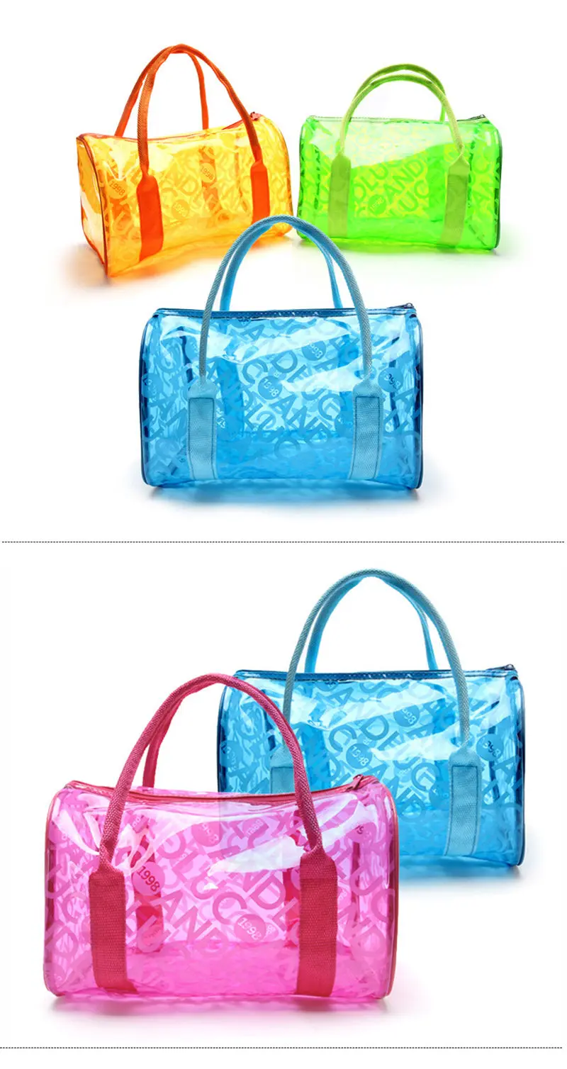 Водонепроницаемая пляжная сумка для хранения, сумка-тоут, сумки для женщин, ПВХ, прозрачная, с буквенным принтом, пластиковая сумка для ванной, моющаяся сумка, XA372WD
