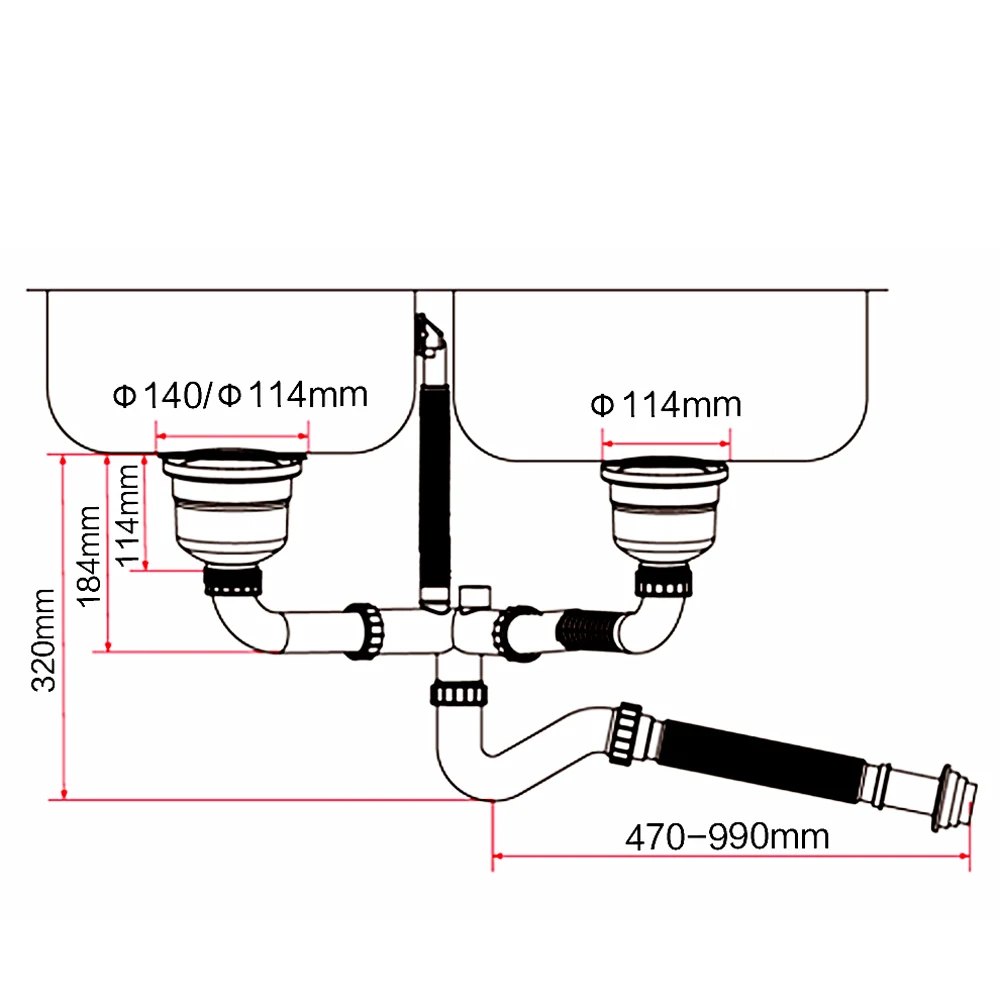  Talea Double kitchen sink drain waste set with drainpipe Drain strainer Waste with Overflow Kitchen - 32857097483