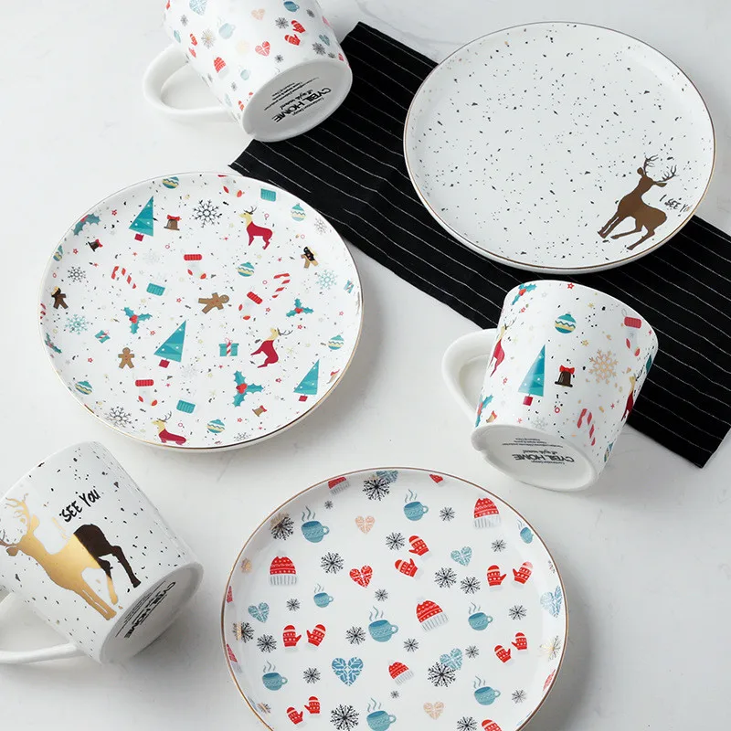 

Christmas Pattern Plates Flat Tray Christmas Gift Snowman Pattern Plate Western Restaurant Steak Plates Delicious Dessert Tray