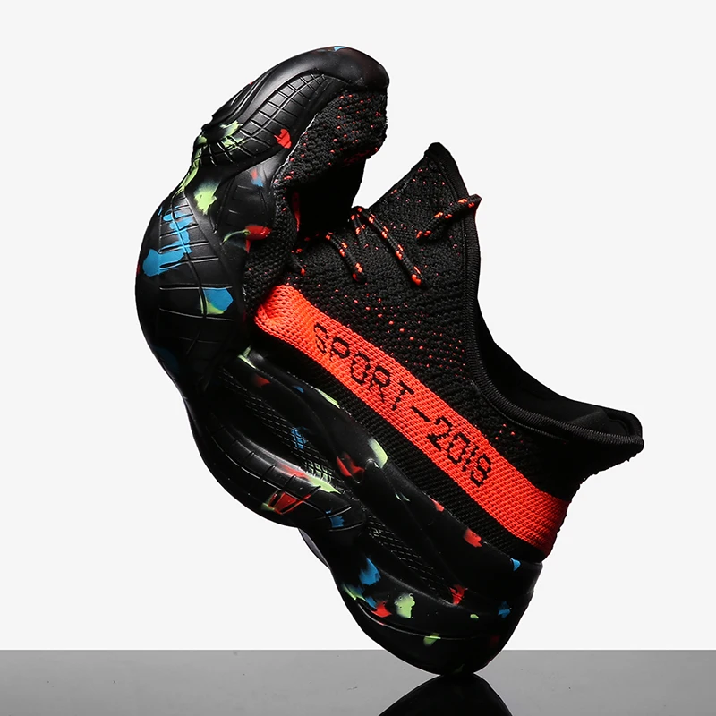 

2019 Summer Men New Tide Flying Weaving Mesh Running Shoes Youth Fashion Trend Sneakers Couple Breathable Light Big Size shoe