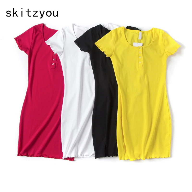 

skitzyou Summer Sheath Women Short Sleeve Bodycon Mini Club Party Dresses Female vestidos Soft Elastic Well Black White Dress