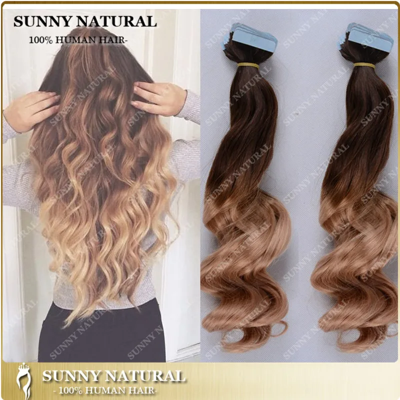 Hot Sale ombre tape in human hair extensions 16'' 26'' skin weft hair
