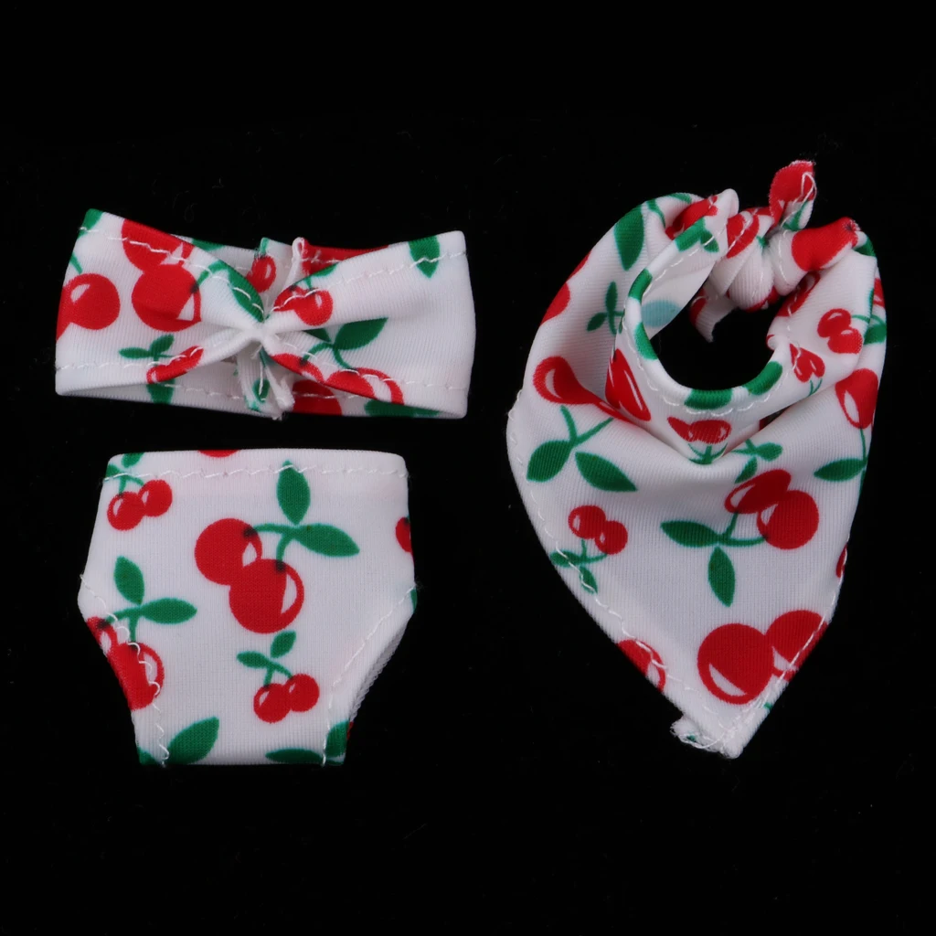 1/6 Scale Doll Swimwear Cute Cherry Pattern Printed Swimsuit Bikini Set for 12inch 30cm Girl Doll Dress Up Accessory