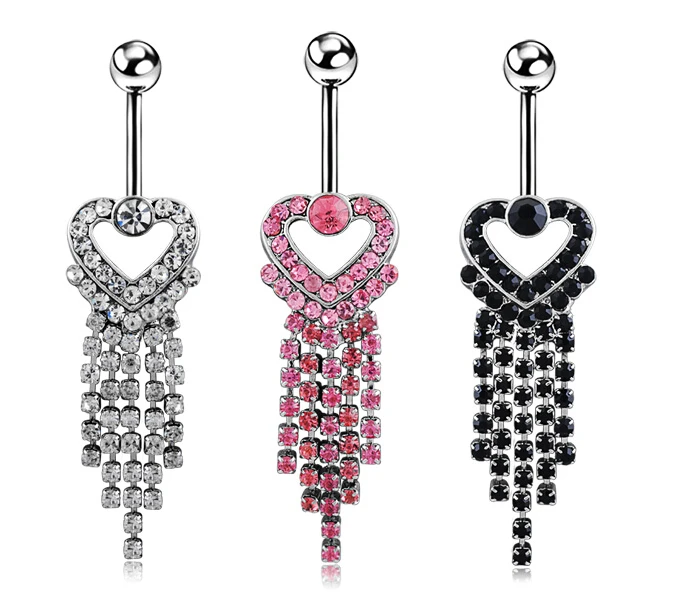 Wholesale rhinestone Anti allergy love dangling pendant barbell navel
