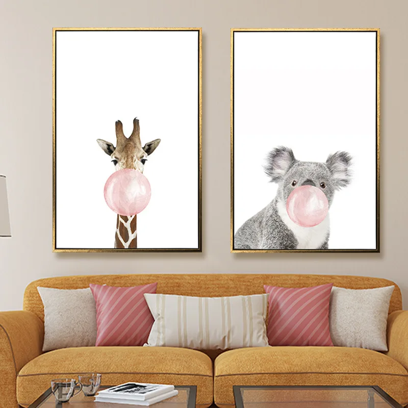 

Hot Balloon Animal Decoration Painting Nordic Style Modern Simple Children's Room Bedroom Canvas Wall Pictures