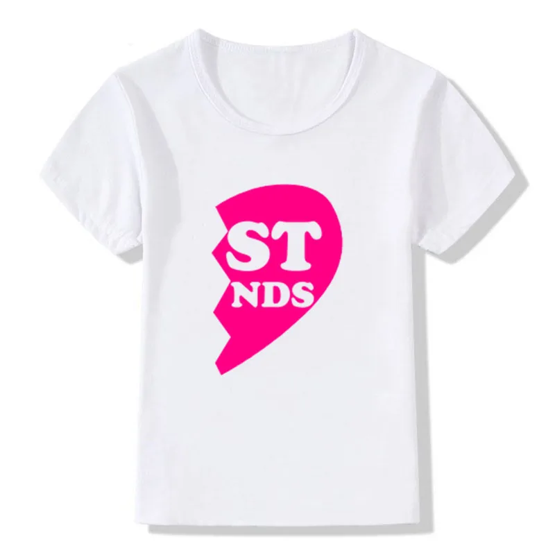 Забавные футболки; Футболка с принтом «Лучшие друзья» для маленьких девочек; летняя футболка из хлопка и полиэстера с короткими рукавами; KT-1980