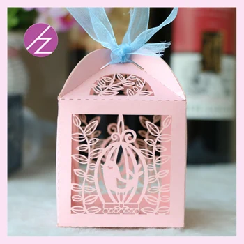 

Free shipping custom color and style wedding decoration mariage bird with leaves Wedding Favor chocolate Candy Box with Ribbon