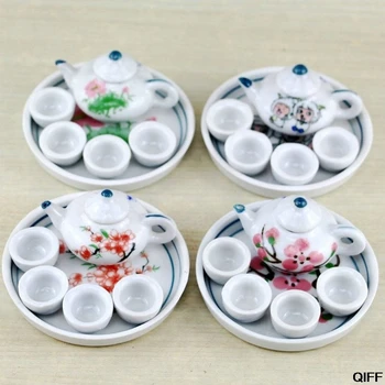 

Drop Ship&Wholesale Miniature Ornaments Ceramic Teapot Tea Cups Set Simulation Dining Tableware May06