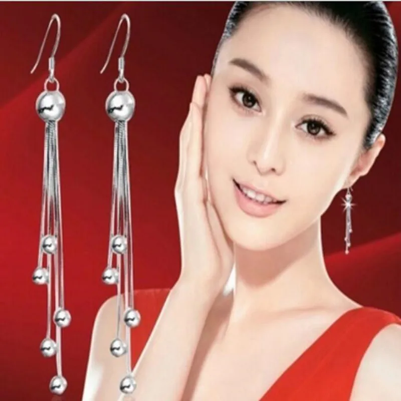 

European And American 925 Sterling Silver Fashion Jewelry Atmosphere Round Beads Tassel Female Earrings SE152