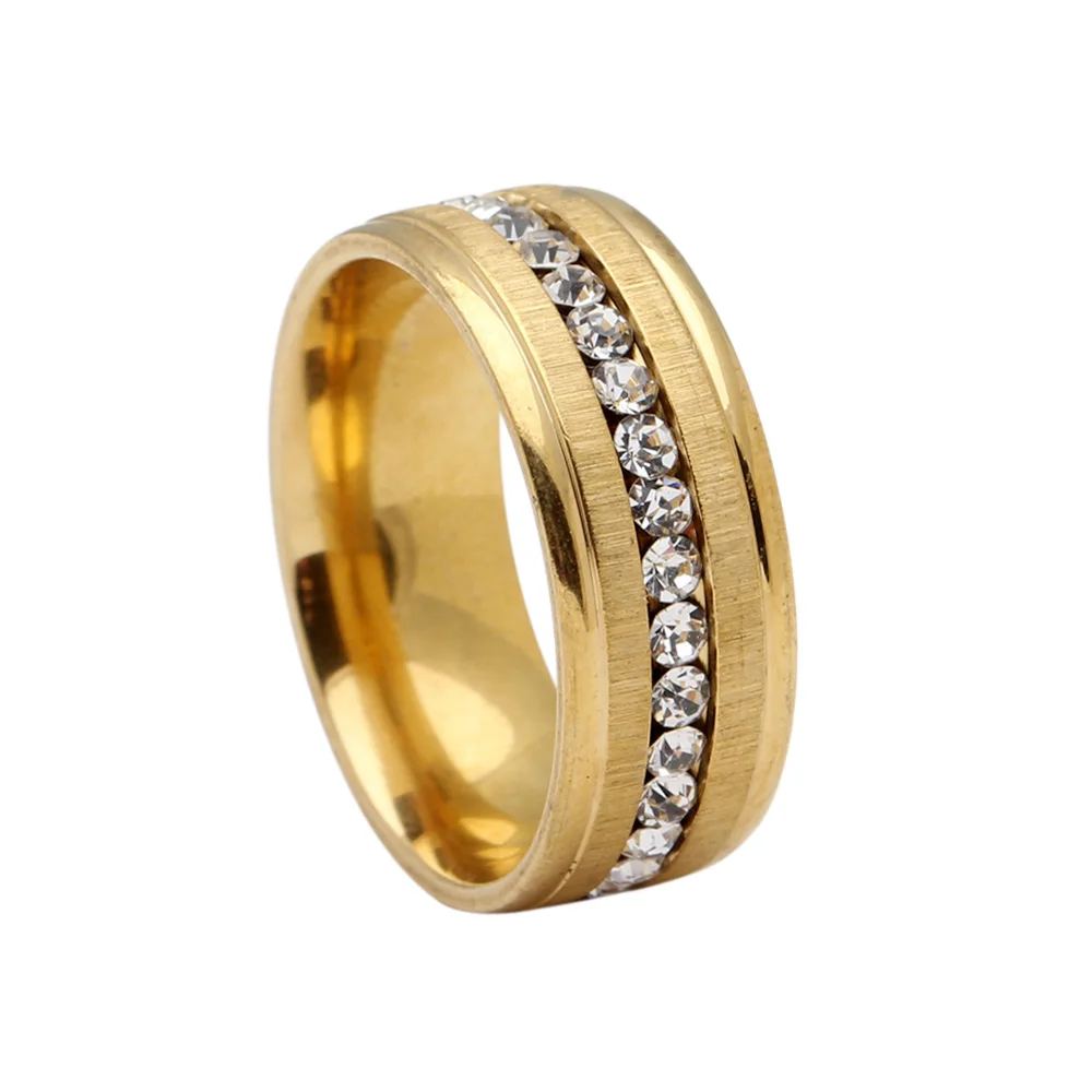 

2018 new gold color stainless steel ring jewlry White Clear zircon romantic engagement wedding rings for women Gift Dropship