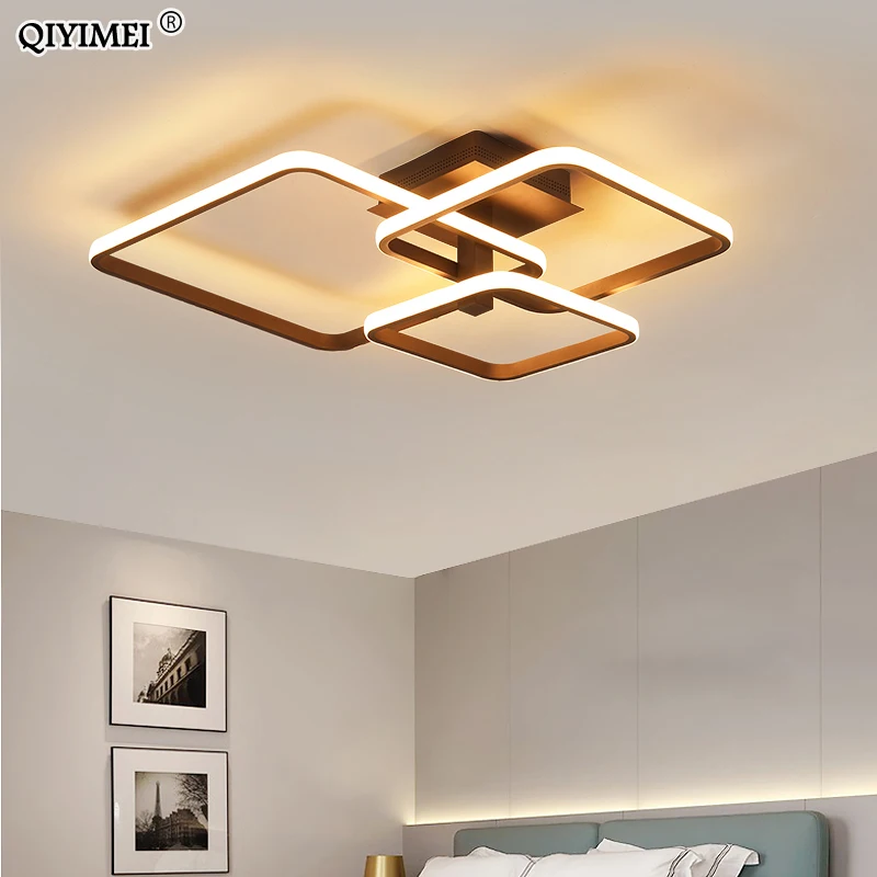 Review  New LED Ceiling Light For Living Room Dining Bedroom Dimmable With Remote White Coffee Frame Lighti