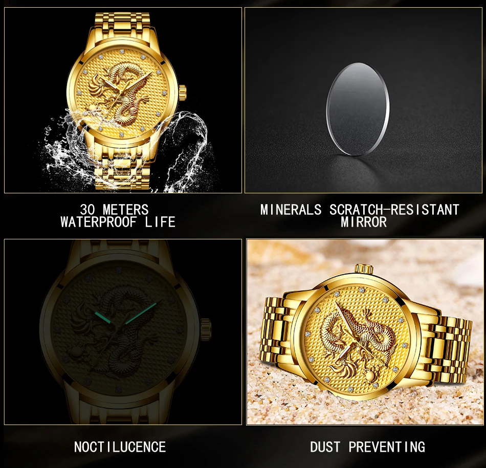 LIGE, мужские часы, Лидирующий бренд, Роскошные, кварцевые, Clcok, мужские, повседневные, водонепроницаемые, золотой дракон, полностью стальные, спортивные наручные часы, Relogio Masculino