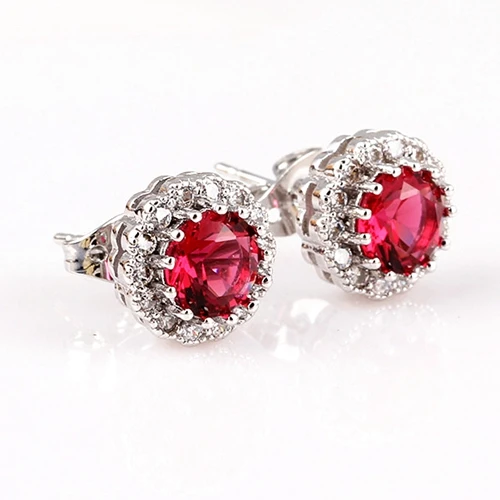 New Arrival Stud Earrings For Women Fashion 925 Sterling Silver Jewelry Earing With Ruby Stones Engagement Party Accessories - Цвет камня: Красный