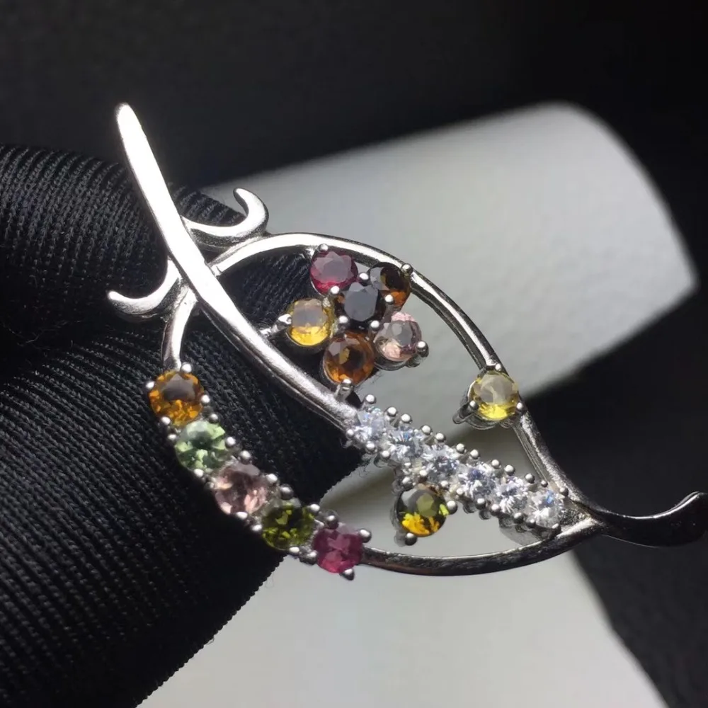 Tourmaline brooch Free shipping Natural real 925 sterling silver | Украшения и аксессуары
