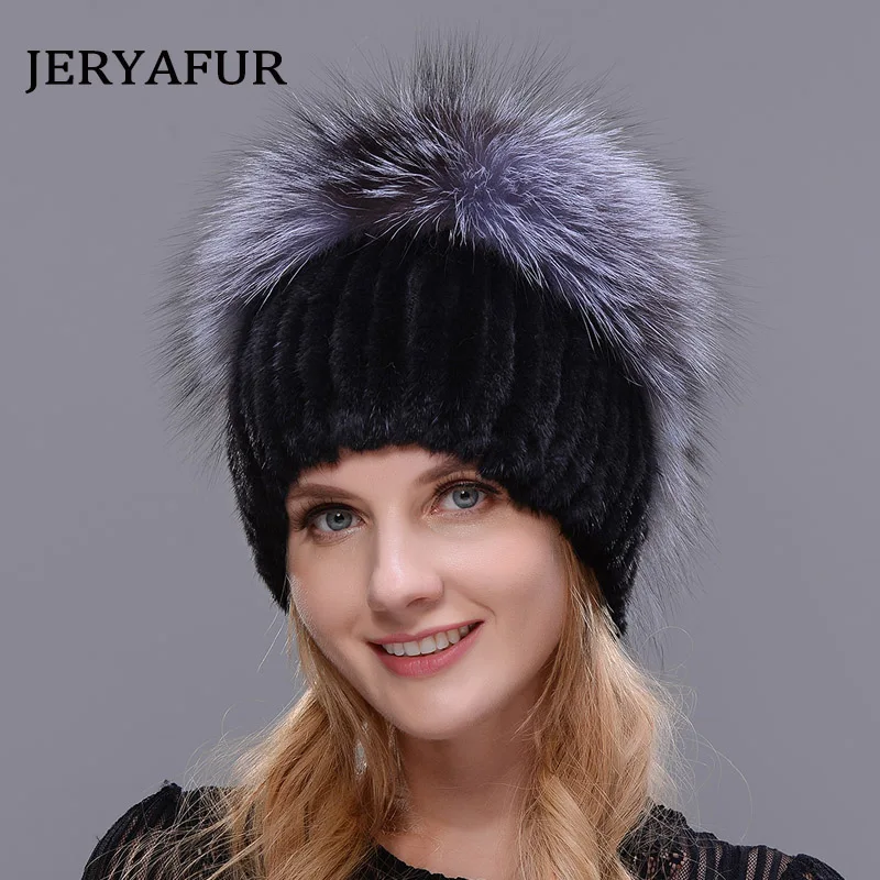 JERYAFUR Новая меховая шапка в русском стиле, Вязаная Шерстяная модная шапка из меха норки и лисы, зимняя женская Лыжная шапка для поездок, защищает уши
