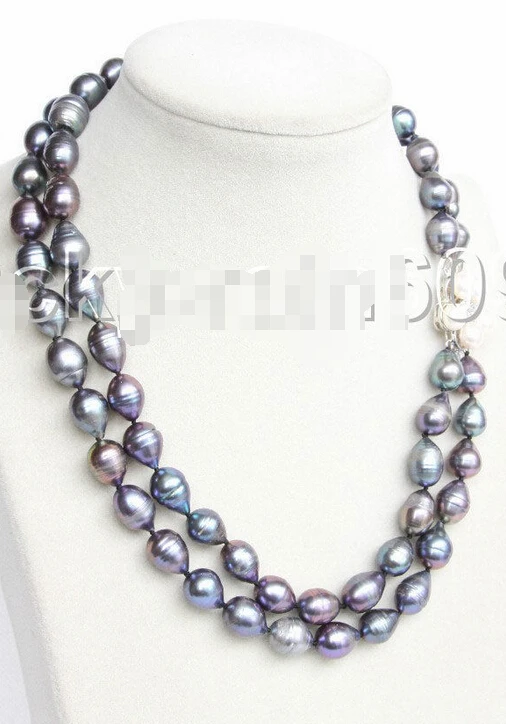 

shipping Baroque 2row 17-18" 13mm black freshwater pearls necklace E9559 (A0325)