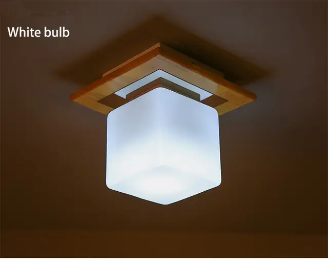 Japanese Wood Cubes Ceiling Light Modern Minimalist Home Porch Balcony Corridor Hallway Small Glass Ceiling Lamp