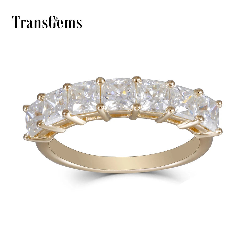 

TransGems 14K 585 Yellow Gold 4X4MM Radiant Cut F Color Moissanite Half Eternity Wedding Band for Women Fine Jewelry