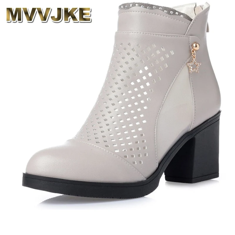 

MVVJKE New Summer Ankle Boots For Women Fashion Cut-Outs Mesh Zip Sandals Ladies Peep Toe High Heel Shoes Woman Plus Size 35-41