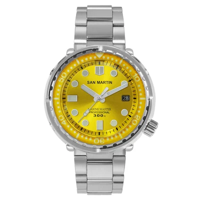 Новые Tuna SBBN015 модные автоматические часы NH35 движение Сан Мартин нержавеющая сталь Дайвинг часы 300 водостойкий керамический Безель - Цвет: steel strap yellow