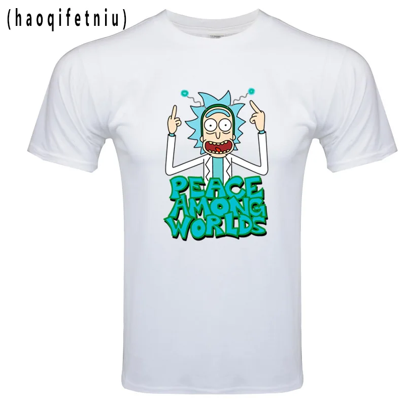 

Cool Rick Morty men t shirt 2017 Summer Anime T-shirts rick and morty worlds folk black White Fitness Cartoon tee shirt homme