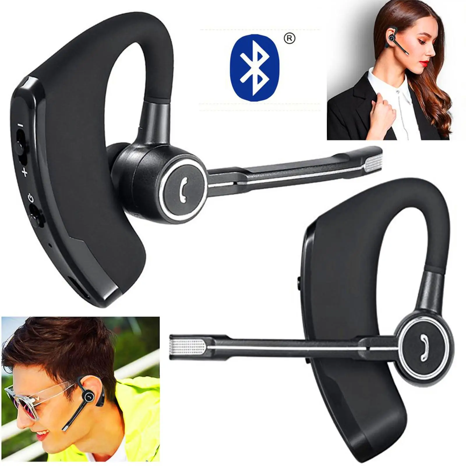 Business Bluetooth Headset Handsfree Earpiece for Both Right Left Ear ...