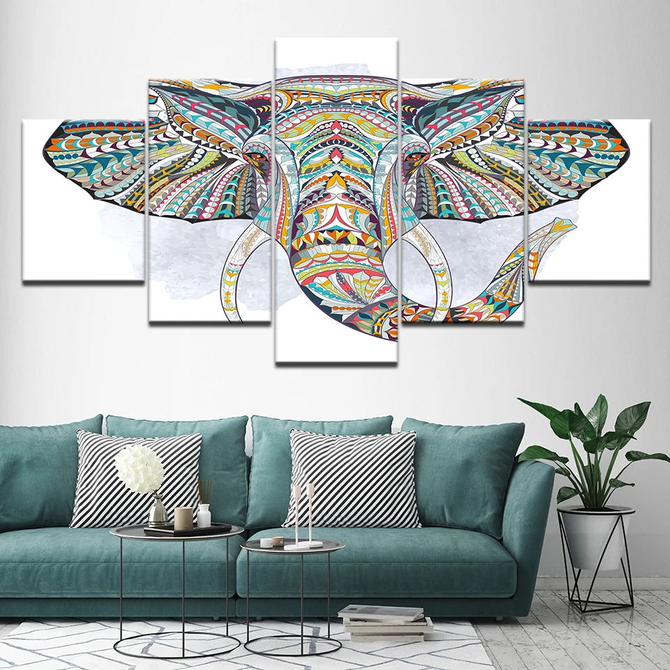 

Canvas Painting colorful ethnic elephant picture 5 Pieces Wall Art Painting Modular Wallpapers Poster Print for Home Decor