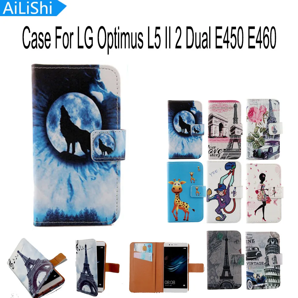 

AiLiShi For LG Optimus L5 II 2 Dual E450 E460 Cartoon Flip Cover Skin Pouch With Card Slot Colorful PU Leather Case Phone Case