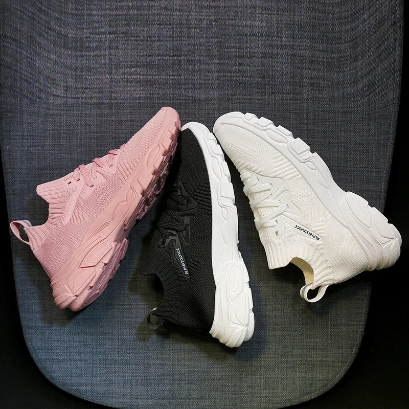 

Women's casual shoes fashion breathable flying woven sneakers women walking mesh flat non-slip casual shoes