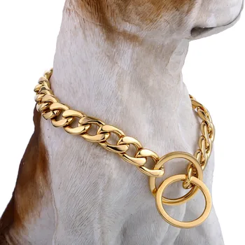 

Puppy Training Choker Collar For Pet 13mm Gold 316L Stainless Steel Dog Chain Cut Cuban Heavy Link Dropshipping 26/28inch DDC11