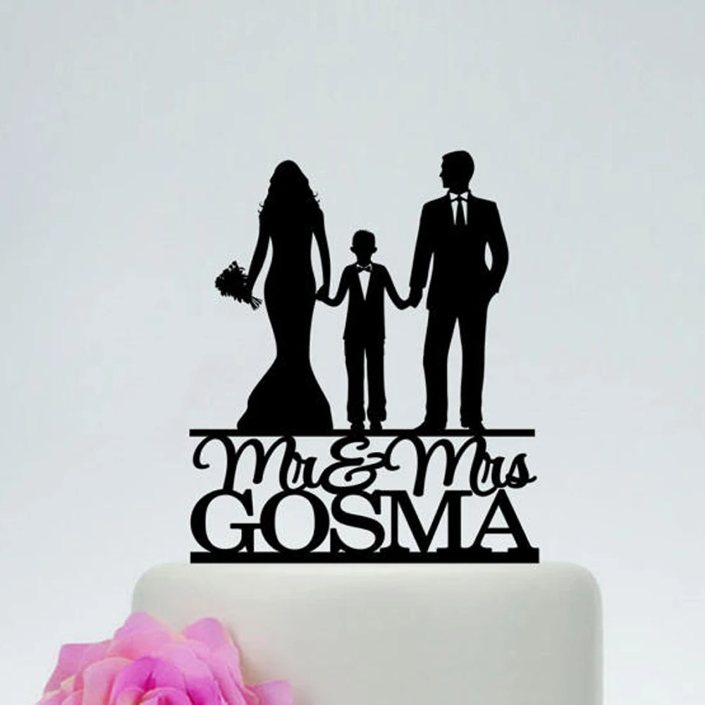 Personalise Family cake topper Bride and Groom with little boy Cake Topper,Couple with child, Wedding Couple  Custom Cake topper