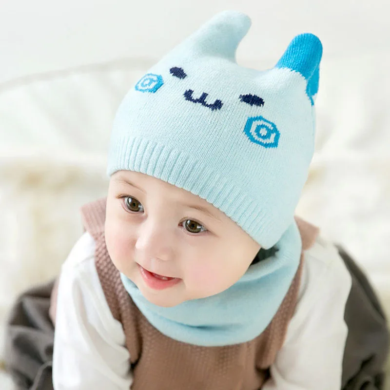 2 шт./компл. вязаная шапочка для малыша, детская зимняя шапка, шарф для новорожденных шляпы для мальчиков и девочек, теплые шапки с кошачьими ушками, Детская шляпка, шапочка для детей 0-18 месяцев