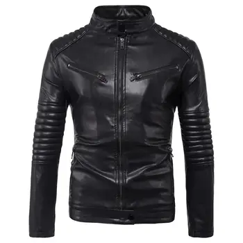

2019 New Men's Leather Jacket Stand Collar Coat Male Motorcycle Leather Jacket Casual Slim Clothing