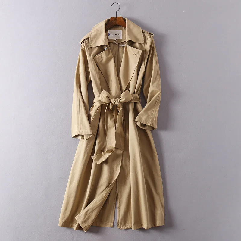 

Fashion Designer Women Spring Trench Coat 2018 Turn-down Collar Long European Windbreaker Double Breasted Autum Streetwear