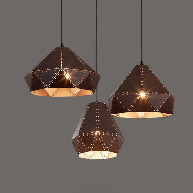 

Vintage abajur AC90-260V LED luminaire suspendu Trapezoid hanging lightings Brown industrial lighting Fixtures Dining Room D126