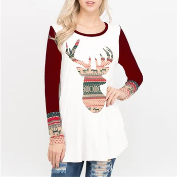 

2018 Autumn Outbreak Christmas Elk Printed Long Sleeved Round-collar T-shirt