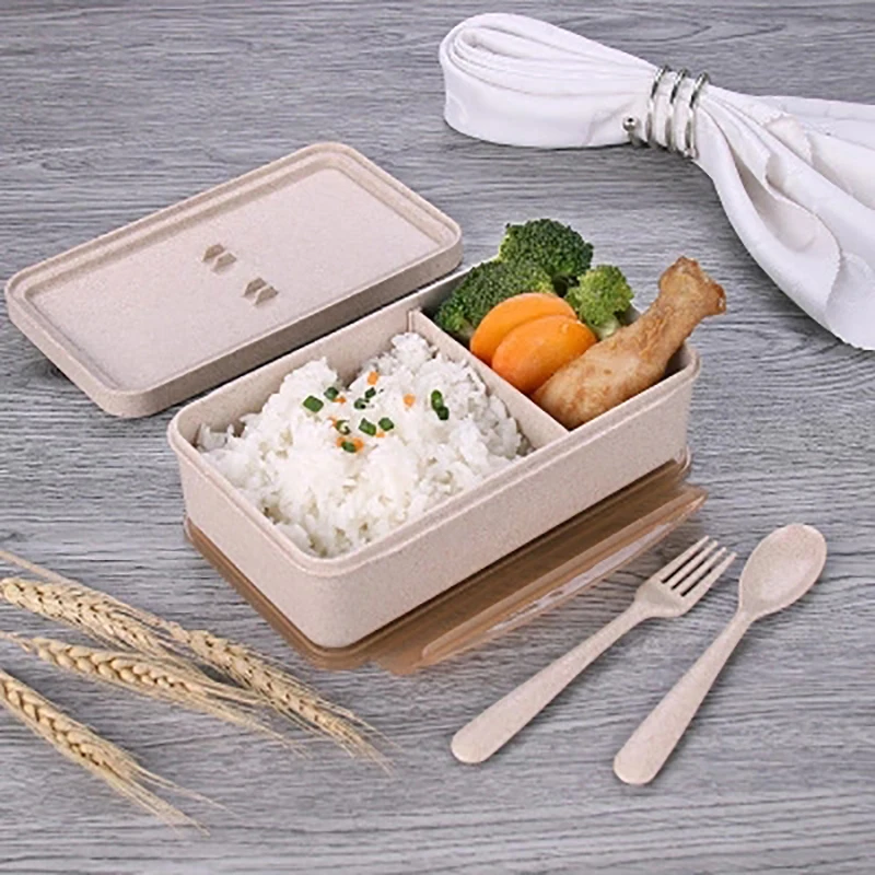 

Baispo 1100ML Microwavable Lunch Box Wheat Straw Dinnerware Food Storage Container Student Adult Picnic Portable Bento Box