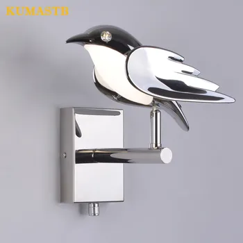 

Plated Plastic Bird Wall Lamp LED Bedside Wall Light Fixture Art Cafe Living Room Bedroom Restaurant Stainless Steel Wall Sconce