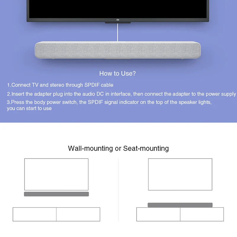 Горячая Xiaomi Bluetooth ТВ звук бар Чистый динамик поддержка SPDIF AUX в стене/сиденье установка беспроводной ТВ-бар для домашнего кинотеатра