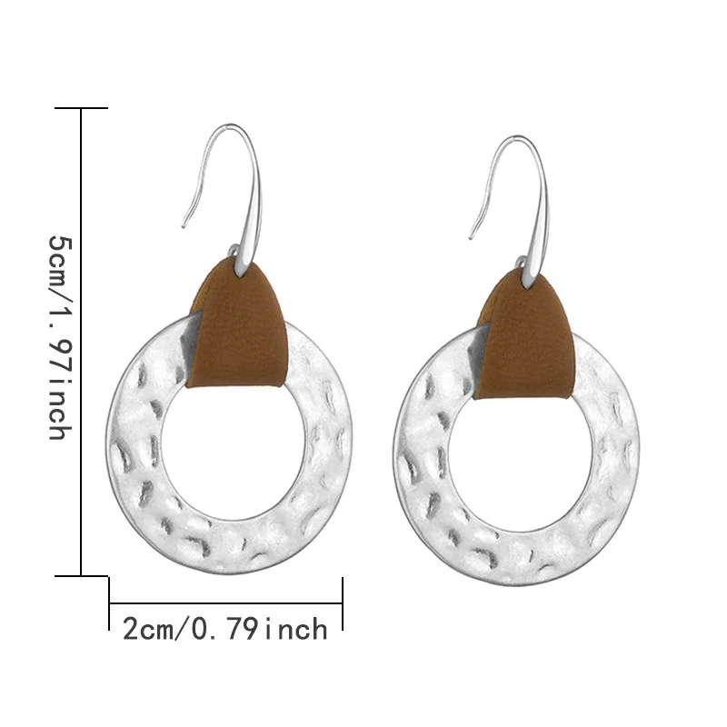 Кожаные необычные серьги в стиле арт-деко с круглыми крючками для женщин, модные ювелирные изделия, геометрические серьги из меди, металла, серебра