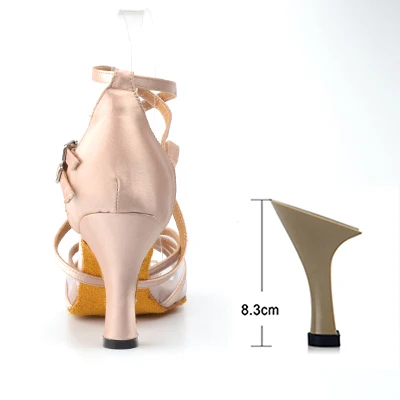 Ladingwu New Brand Satin and Mesh Color Khaki Latin Dance Shoes For Women's High Heel Shoes Ballroom Salsa Party Dance Shoes Khaki 8.3cm