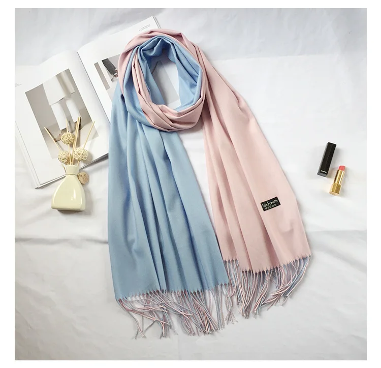 Новинка, зимний женский шарф, модный Одноцветный двухсторонний мягкий кашемировый шарф, шаль и шарф, бандана, женский шарф с кисточками