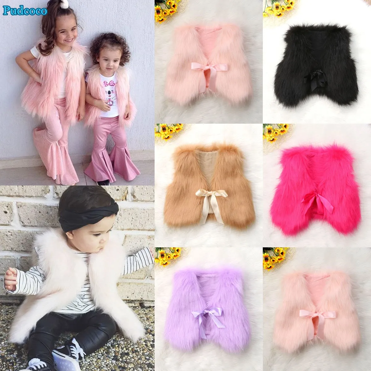 

Pudcoco 2019 Brand New Toddler Baby Girl Outerwear Faux Fur Winter Warm Waist Vest Gilet Waistcoat Coat
